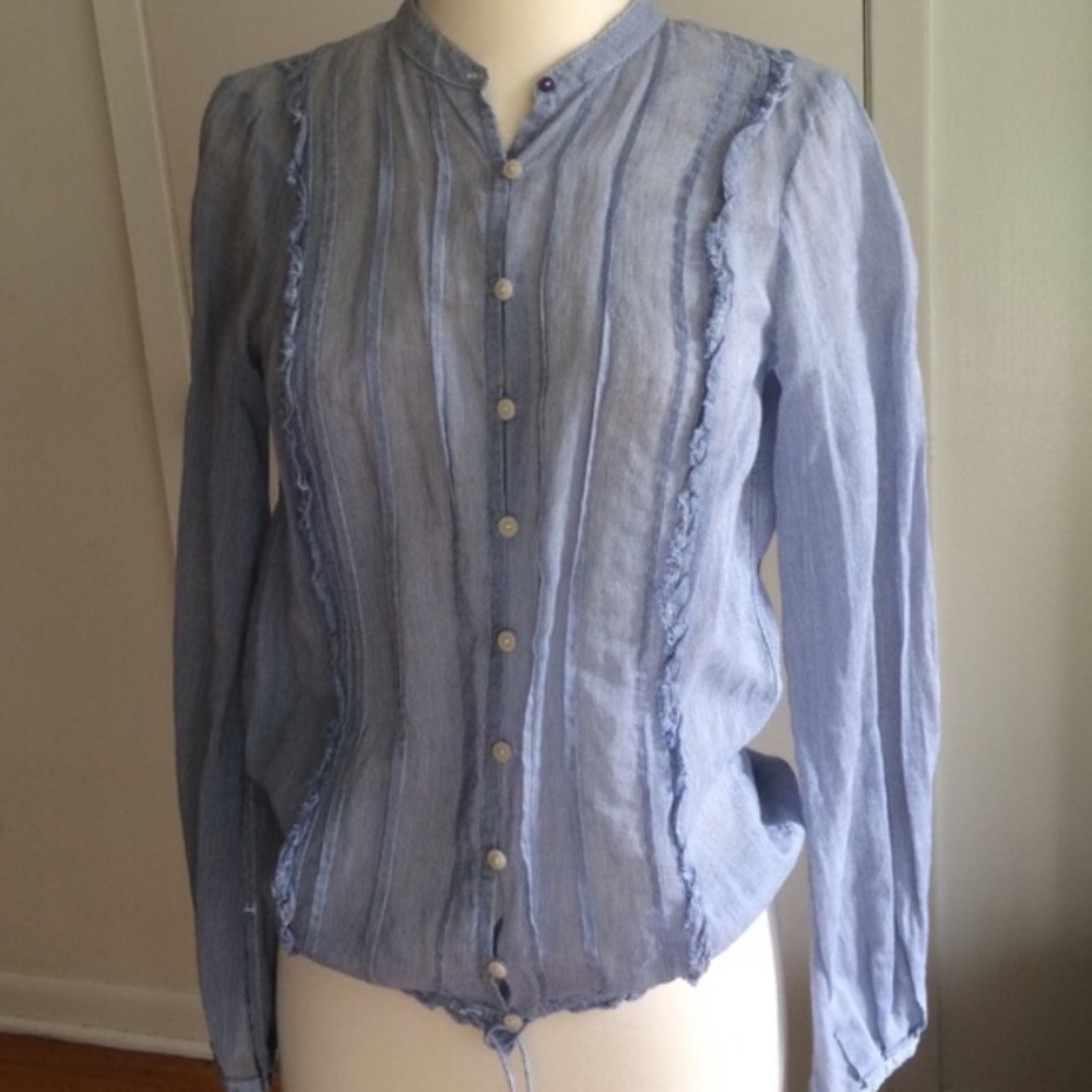 Free People Blue Button Down Blouse NWOT